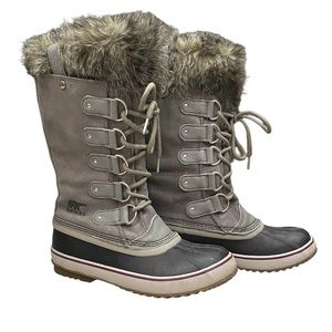 Women’s Sorel Joan of Arctic Faux Fur Winter Snow Boots Grey Size 10